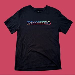 Karl Lagerfeld Rare Black Velvet Spell Out TShirt | Size Large